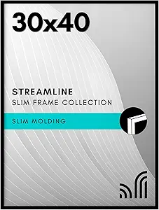 Americanflat 30x40 Picture Frame with Polished Plexiglass - Streamline Collection - Thin Border Picture Frame for Wall Display - Hanging Hardware Included - Black