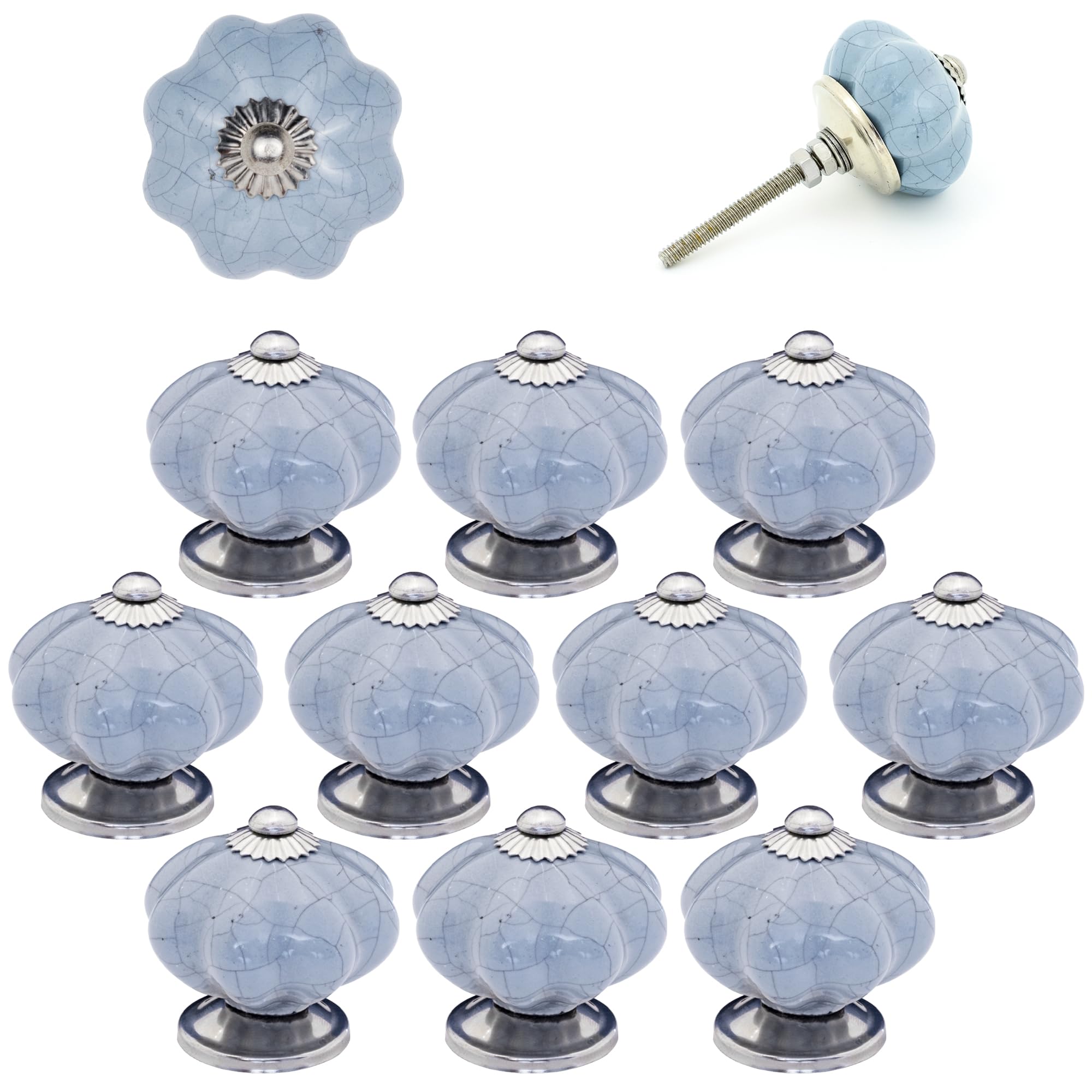 ETHNICITI Pack of 10 Pumpkin Grey Crackle 40mm Ceramic Door Knobs Vintage Shabby Chic, Wardrobe Cabinet Cupboard Drawer Interior Furniture Pulls Handles Bedroom Dresser Lounge Kitchen