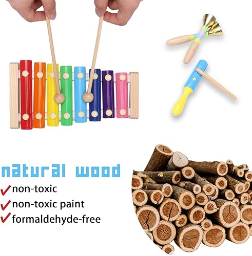 Miniatura 3 de Instrumentos musicales para niños pequeños, instrumento de percusión de madera para niños y niñas, educación preescolar para niños y niñas, juego de