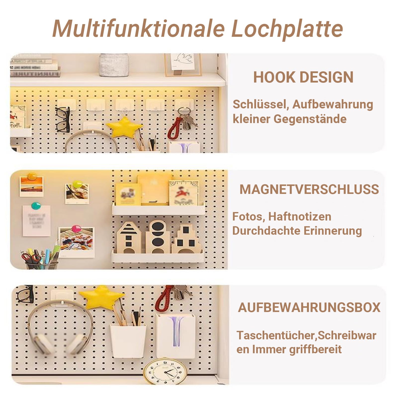 Klemmbare Schreibtisch Regal with Pegboard, Weiß 2-Ebenen Büro-Computertisch Zubehör Organizer Desk Shelf Aufbewahrungsregal, für Büro, Gaming, Zuhause(60cm)