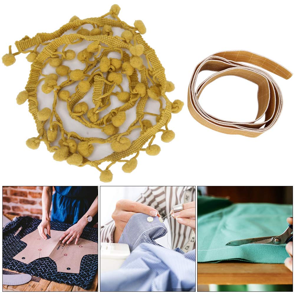 Szycie koronkowych wykończeń, 2 szt. Wstążka z frędzlami w kształcie kulki Pom Tapicerka do szycia, wianek kuli Szycie frędzli Koronka(Yellow)