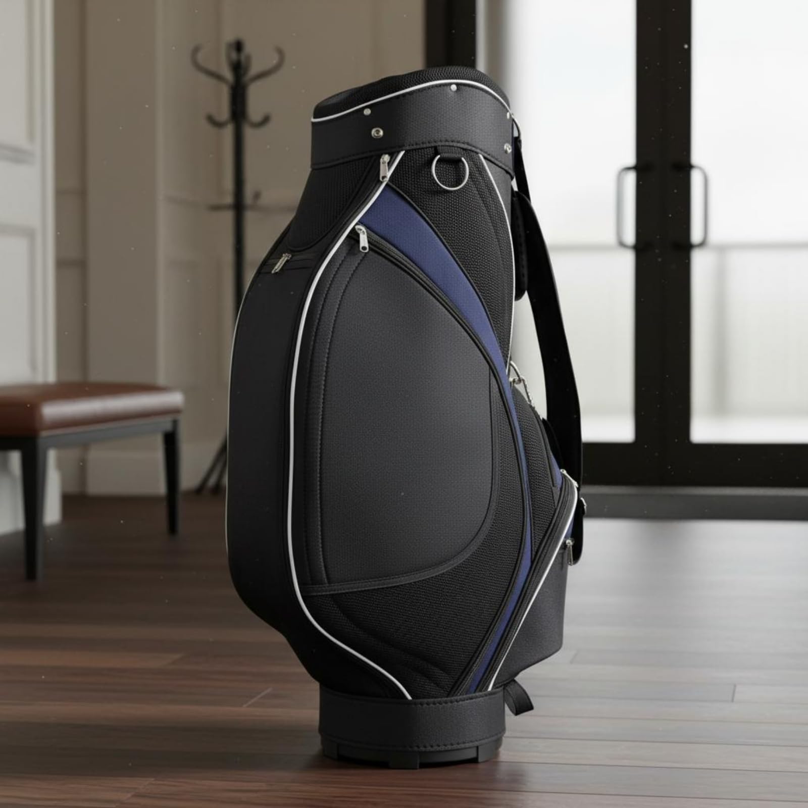 Sac Aérien de Golf Sangle D'épaule Équipement Sportif Poches Zippées pour Déplacement, Noir Et Bleu
