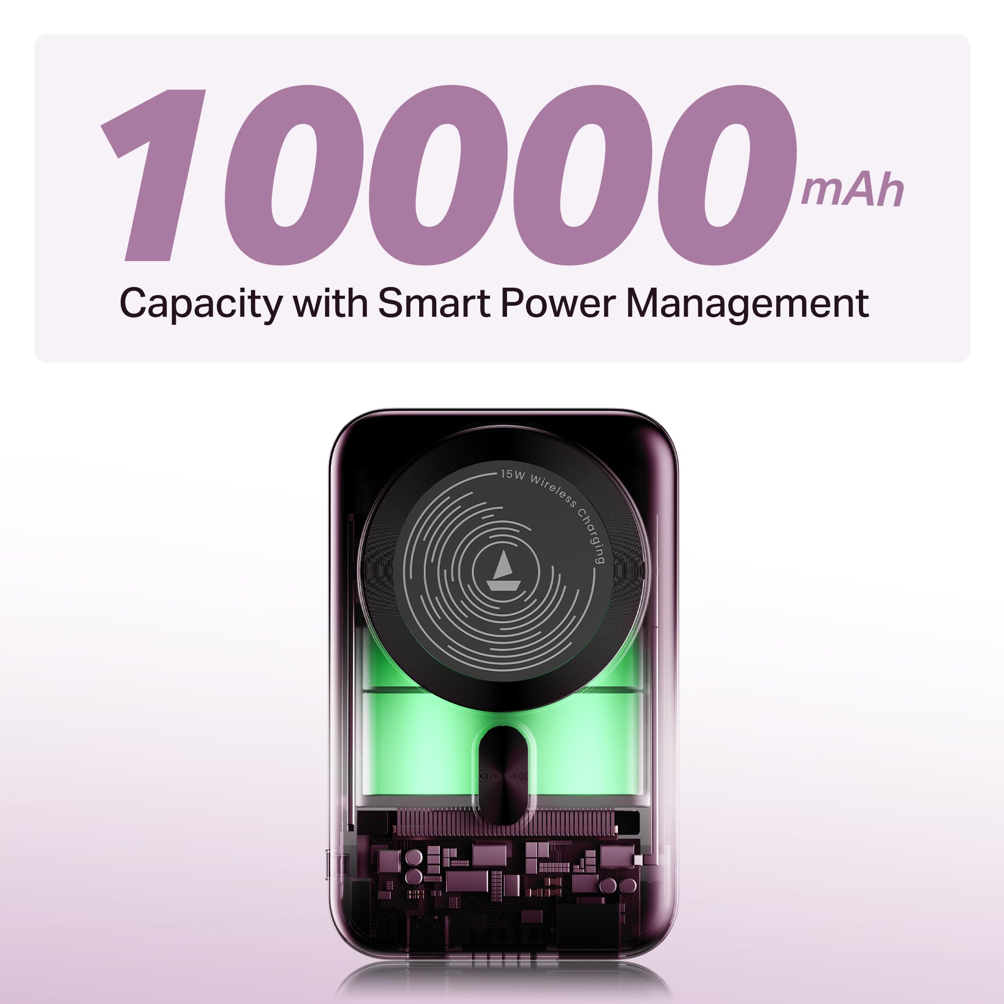 boAt EnergyShroom PB331 (Magsafe) 10000mAh Magnetic Wireless Powerbank, 15W Wireless & 22.5W Wired Charging for (iPhone 16, 15, 14, 13 & 12, Android & Other Qi Enabled Devices) (Purple) — Amazon image 6