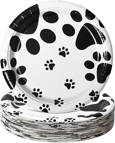 Platos de fiesta con estampado de patas, decoración de cumpleaños, platos de papel de postre, 50 platos redondos desechables de 7 pulgadas para