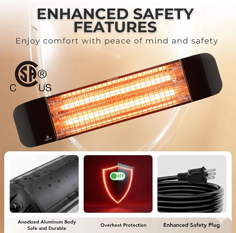 ZeboZap KDHT1500 1500W Infrared Electric Patio Heater for Gazebos, Pergolas, Decks, Garages, Backyards & Restaurants | Wall & Post Mounted Outdoor Heater image 3