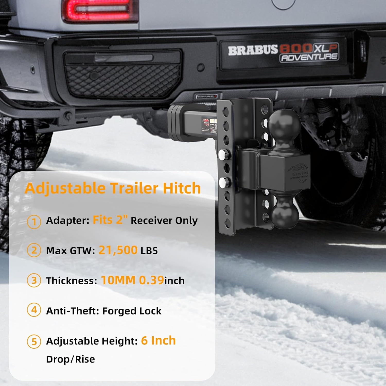 Adjustable Trailer Hitch -Drop Hitch (Fits 2-Inch Receiver) -6" Drop/Rise Tow Hitch, 2" & 2-5/16" Ball Hitches for Trucks -21,500 GTW Hitch Ball Mount with Anti-Theft Locking Hitch Pins