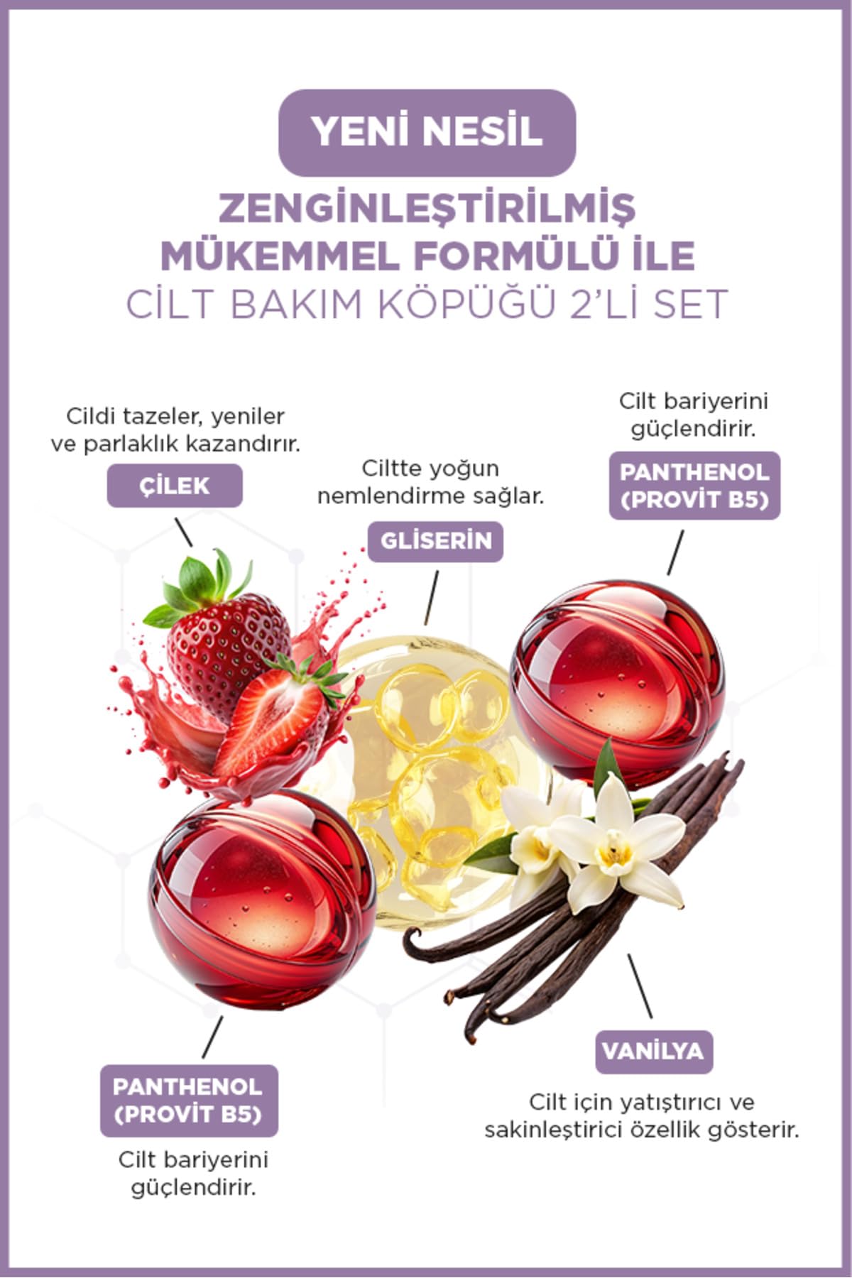 ICON Care Cilt Bakım Köpüğü Vanılla Creme100 ml + Strawberry & Cheesecake 100 ml-