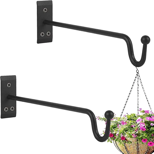 Hanging Plant Bracket (2 Pack-12 inches), Heavy Duty Metal Plant Hangers Outdoor or Indoor- Wall Plant Hooks for Hanging Planter,Bird Feeders, Wind Chimes, Flower Pot,Basket,Lanterns-Matte Black