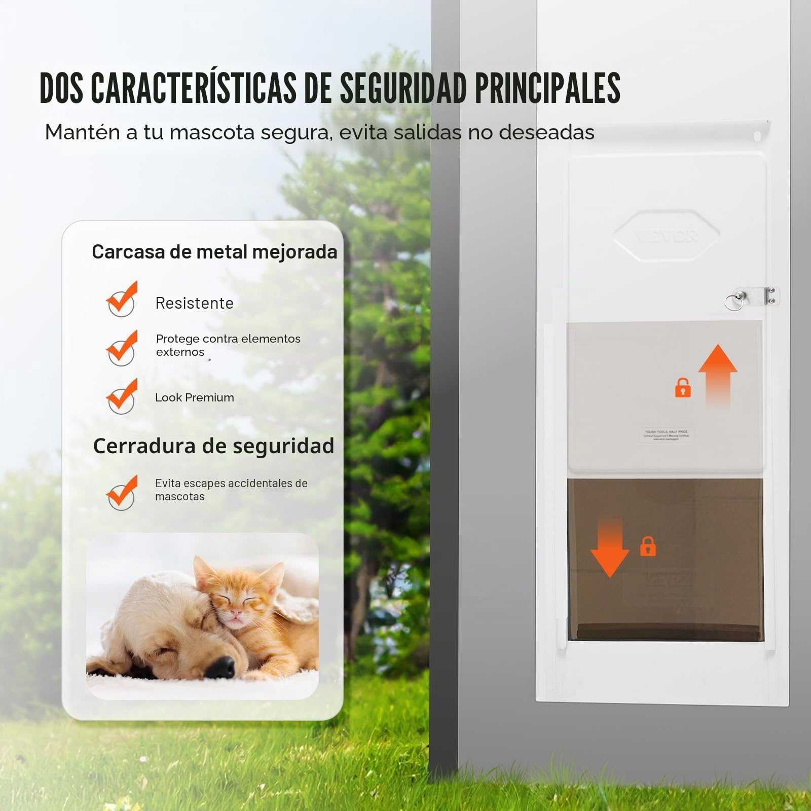 VEVOR Puerta Corrediza de Vidrio para Perros Altura Ajustable 346 x 600 x 1927-2049 mm Puerta para Mascotas de Vidrio Templado con Estructura de Bisagra, Solapa y Cerradura para Perros de Gran Tamaño