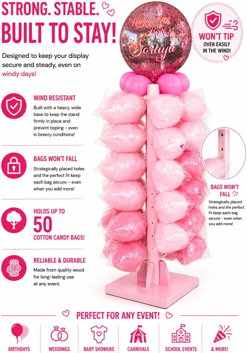 Wooden Cotton Candy Display Stand Holds up to 50 Bags image 5