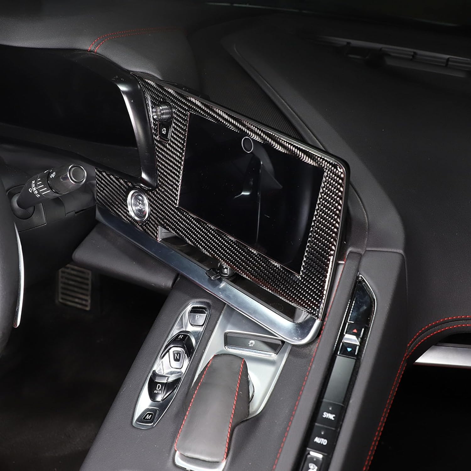 Car Center Console GPS Navigation Panel Frame Cover Trim for C8 Corvette 2020-2025, Carbon Fiber Interior Decoration Accessories Styling Sticker Decals (Black)