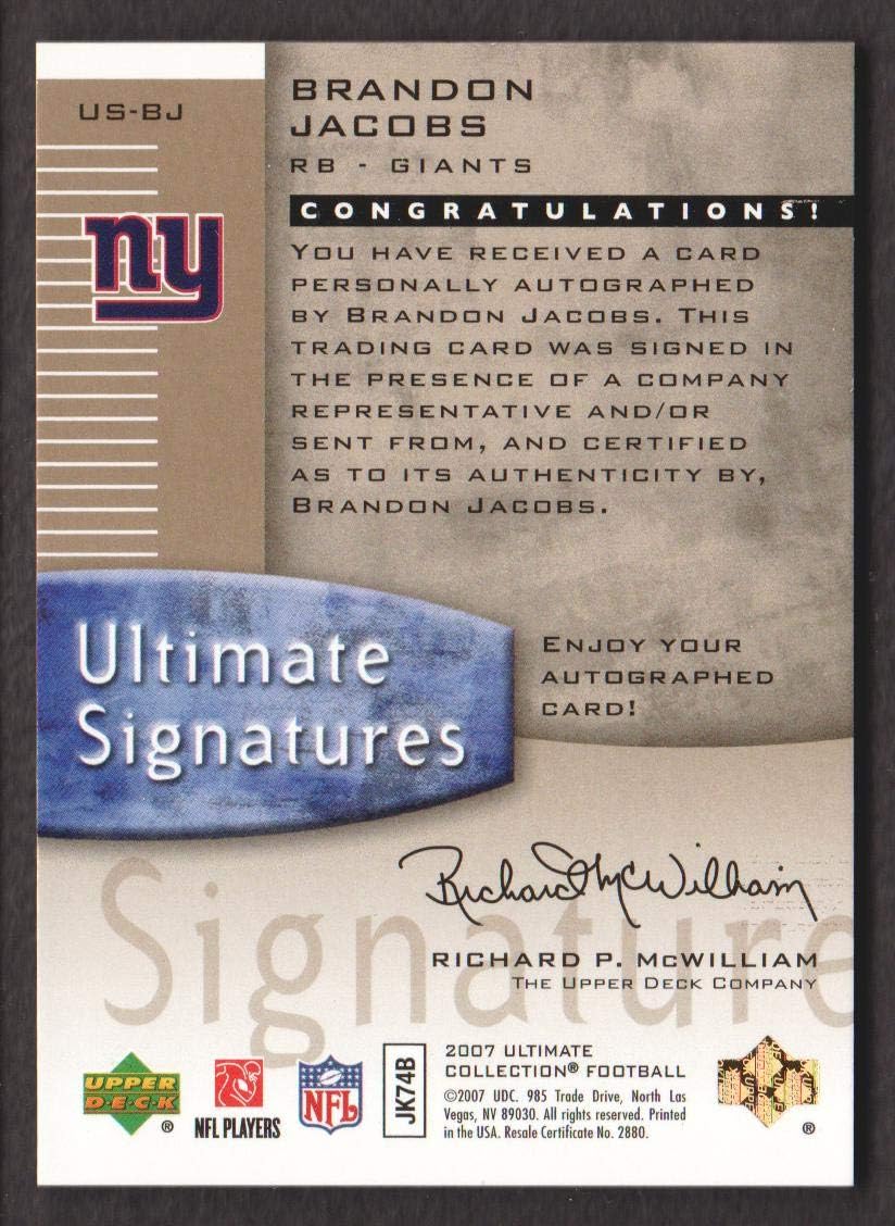 2007 Ultimate Collection Football Signature Gold AUTO #BJ Brandon Jacobs 27/50