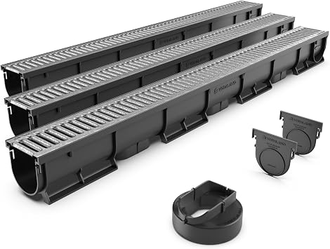 Vodaland - 3 Inch Easy 1 Premium Trench Drain Channel - Galvanized Stamped Steel Grating 3