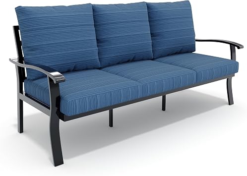Outdoor Couch Aluminum Patio Furniture Sofa, 3-Seat All-Weather Metal Outdoor Patio Furniture with Cushions, Blue