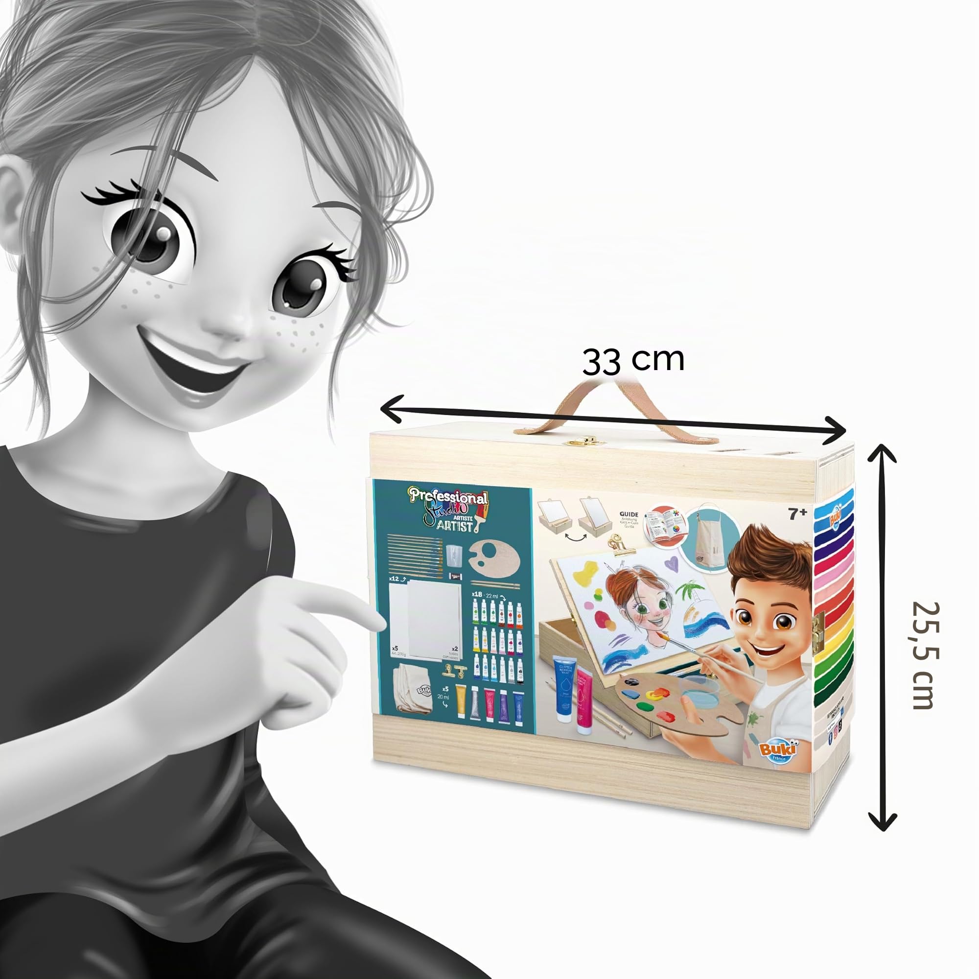 BUKI 5440 - Professional Studio Artista - Maletín de madera con caballete, pinturas acrílicas, lienzos y accesorios – Fácil de transportar, desde 7 años