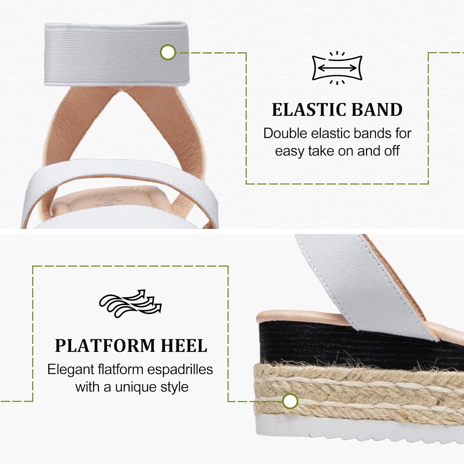 Vepose Women's 876 Cute Platform Wedge Sandals Open Toe, Espadrilles Sandals with Double Elastic Strap - Image 4