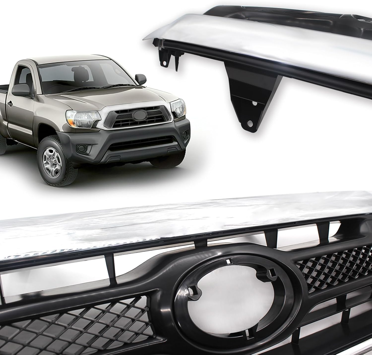 Bewild Front Grille Bumper Mesh Grill Assembly Fit For 2012 2013 2014 2015 Toyota Tacoma Pickup Truck 5310004481C0, TO1200352 (Chrome)