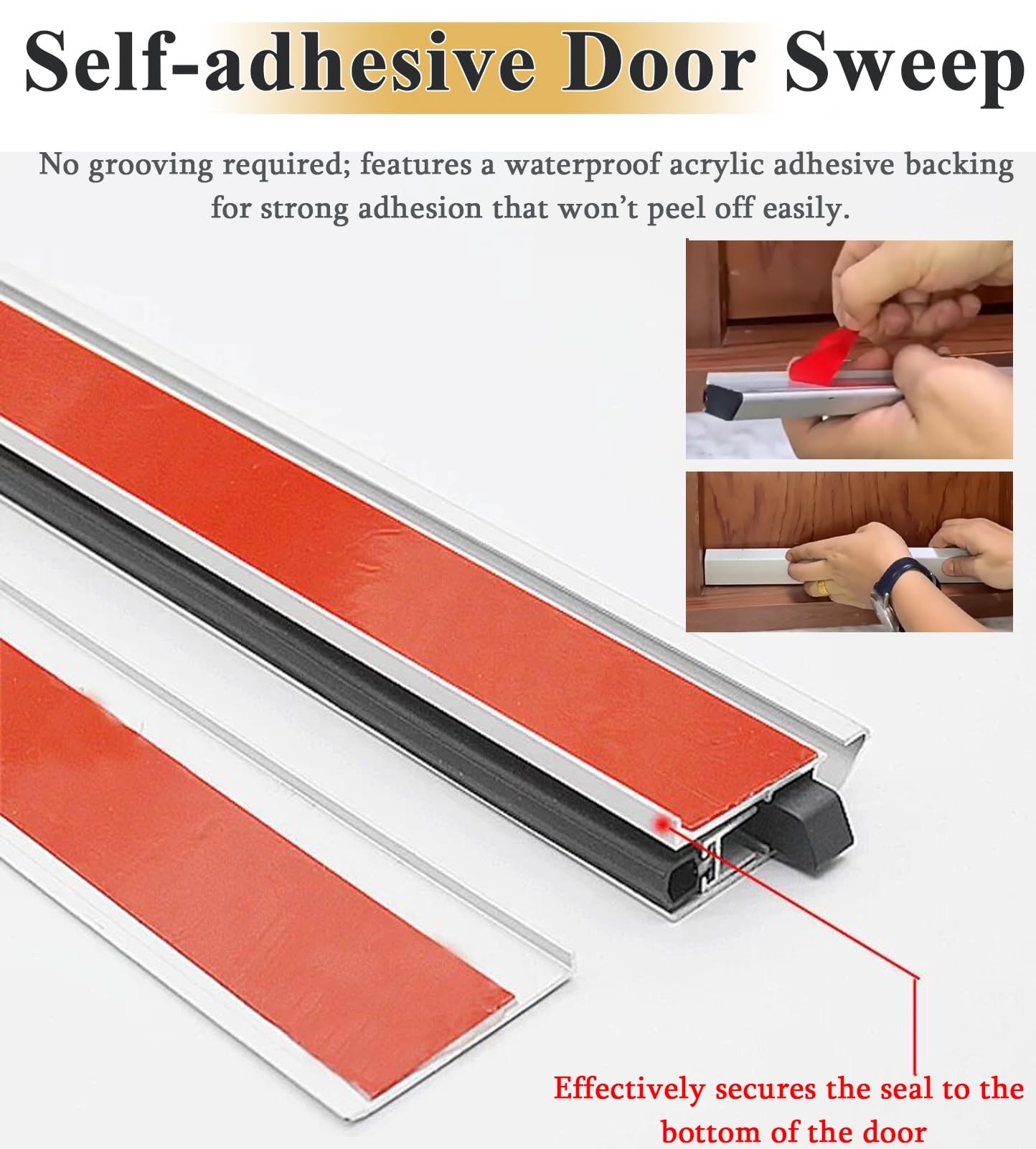 Burlete Automatico Puertas Burlete Automático Insonorizado para Puertas, Barra de Sellado para Puertas Automáticas, Bloqueador de Corrientes de Aire Autoadhesivo para Puertas(Brown,19.6in/50cm)
