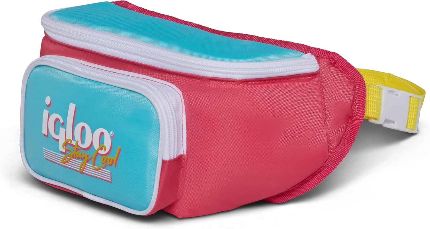 Igloo 90s Retro Collection Fanny Pack Portable Cooler with Front Pocket and Adjustable Waist Strap Holds 3 Cans