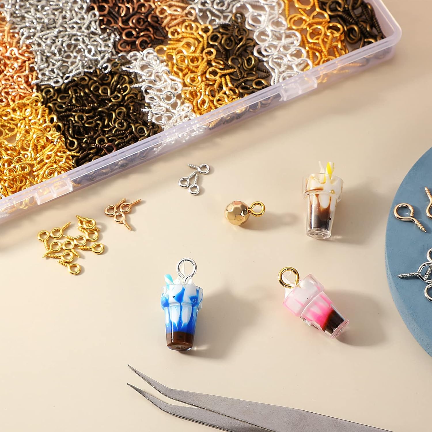 Ferraycle 1200 Pcs Small Screw Eye Pins for Jewelry Making Mini Eye Screws Eyelet Pins Hooks for DIY Art Craft Projects, 3 Sizes(0.16 x 0.32 Inch, 0.2 x 0.39 Inch, 0.24 x 0.5 Inch,Multicolor)