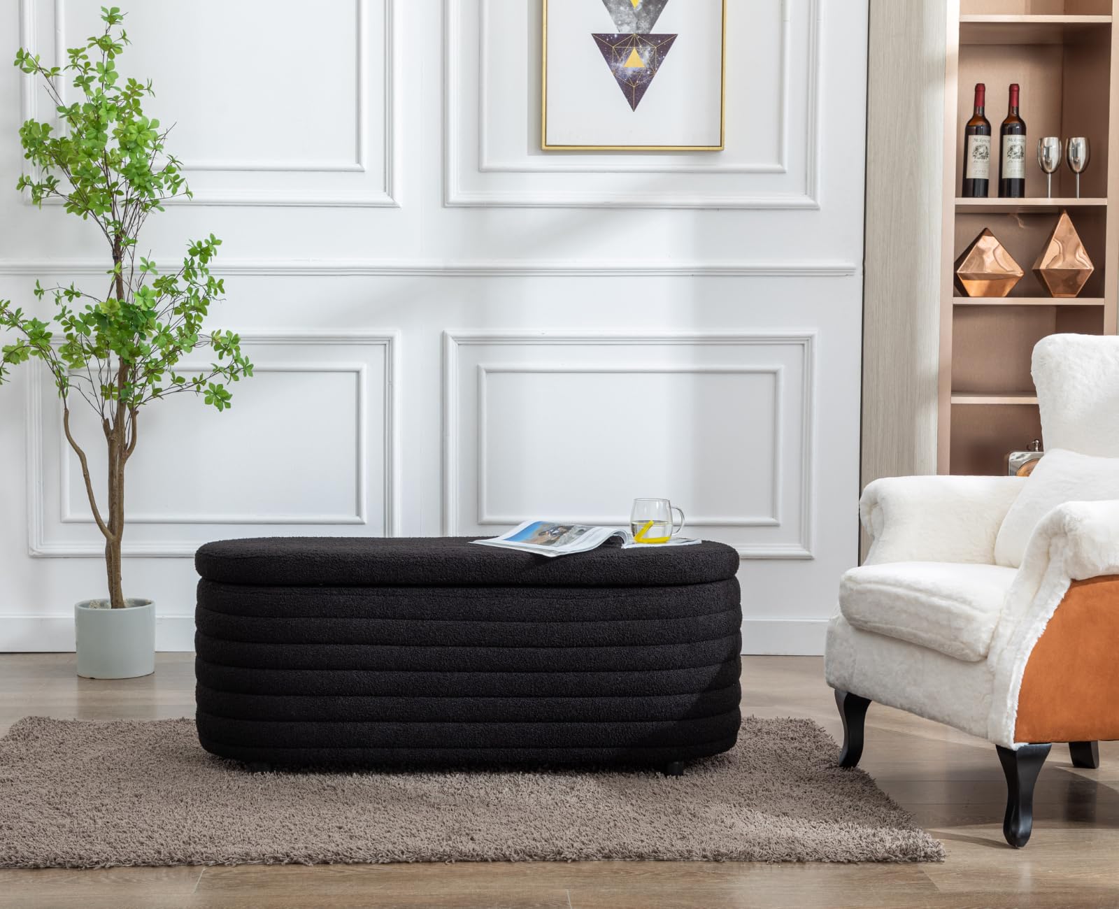Ya-Home Banco con Almacenamiento de Piel Sintética Negro, Baúl Zapatero Multifuncional con Cojín Acolchado, Asiento para el Pie de la Cama, Recibidor, Salón – hasta 300 lbs de Carga, 115 cm
