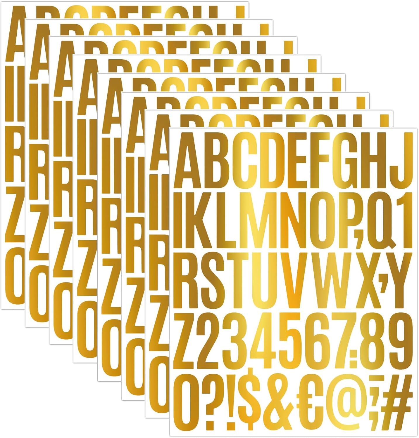 Gold Vinyl Letter Number Stickers, 2 Inch Self Adhesive Alphabet Numbers Metallic Stickers, 8 Sheet 400Pcs Waterproof Number Sticker Letters for Mailbox Bulletin Board Poster Crafts Wall Decor Trucks