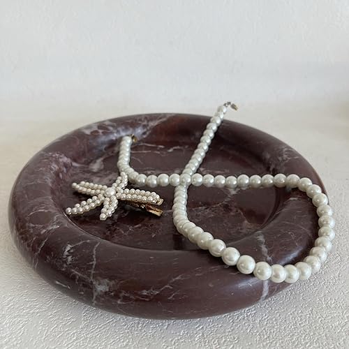 Miniatura 9 de Bandeja redonda de mármol natural para tocador, bandeja decorativa para mesa de café, baño, dormitorio (red de café)