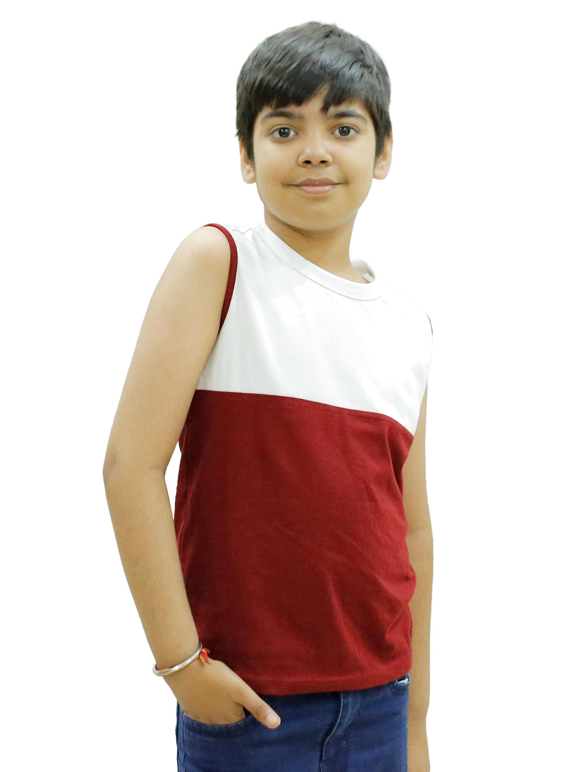 Chombooka Boys Sleeveless Cotton T-Shirts Maroon (4 Years-5 Years)-Maroon (Boys_Vest_White+Maroon4_bzr) 1