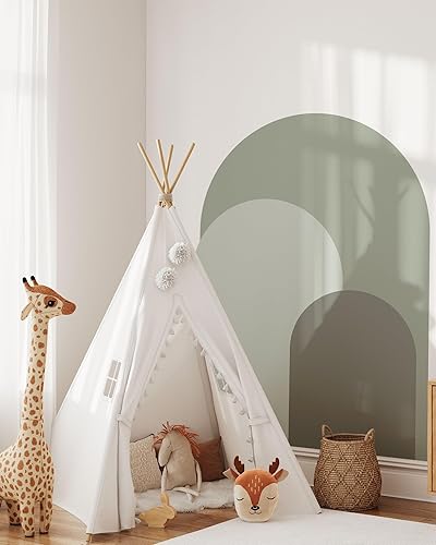 Miniatura 4 de Calcomanía de pared de arco moderno verde polvoriento, adhesivo de pared para despegar y pegar, mural bohemio autoadhesivo extraíble, calcomanía