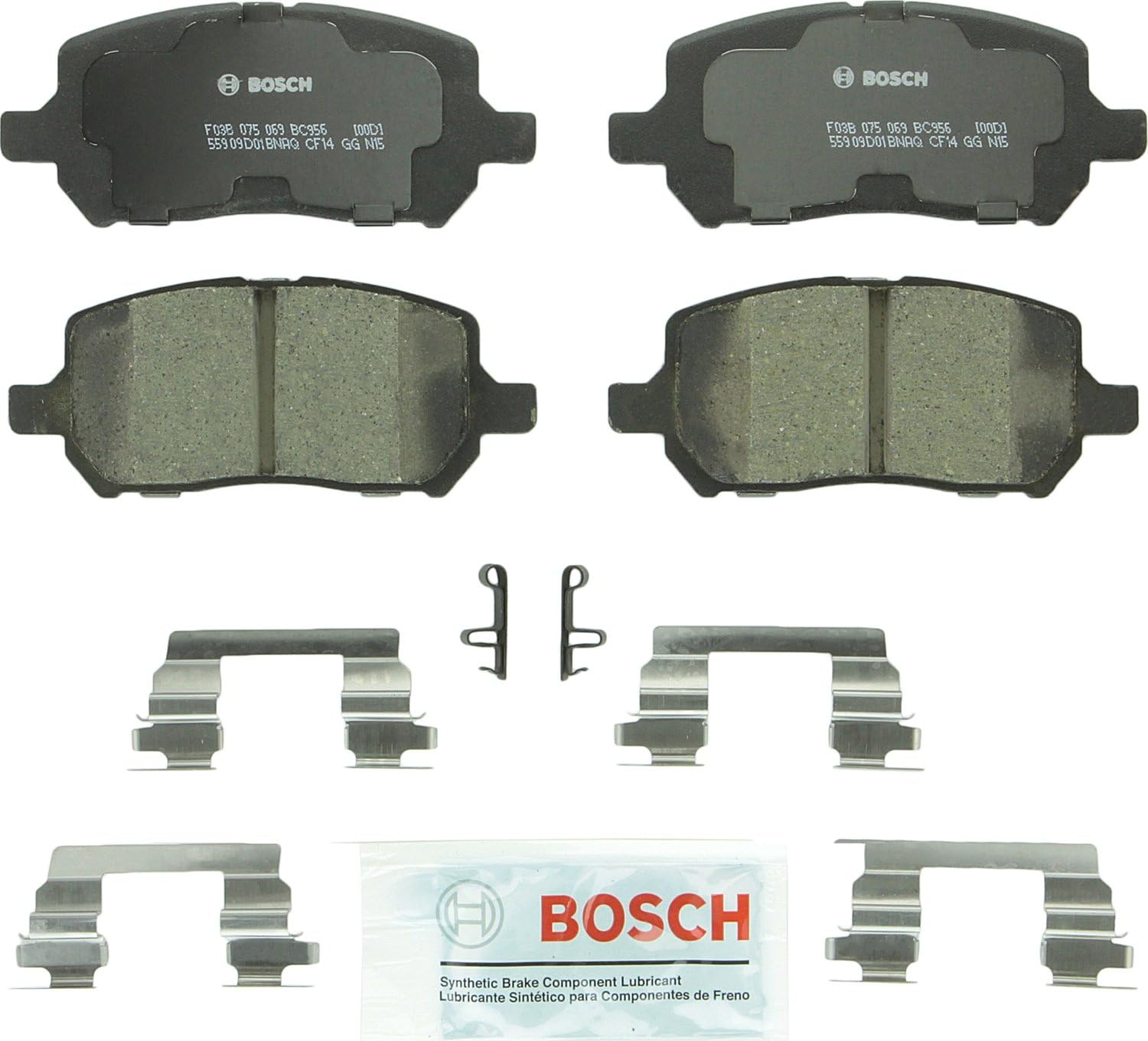BOSCH BC956 QuietCast Premium Ceramic Disc Brake Pad Set - Compatible with Select Chevrolet Cobalt; Pontiac G5, Pursuit; Saturn Ion; FRONT