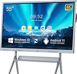 JYXCN Hub de colaboração de placa inteligente, tela digital interativa de 55 polegadas com tela sensível ao toque 4K e sistema duplo, Smartboard eletrônico para sala de aula, escritório, casa (suporte