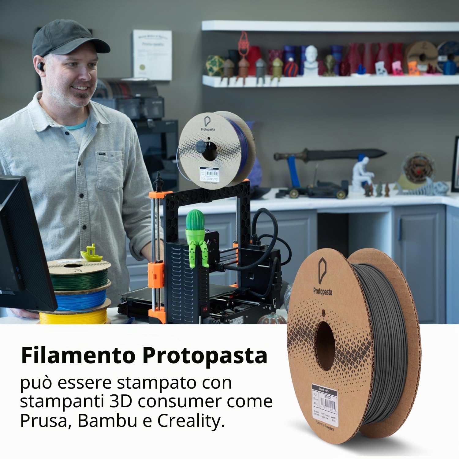 Proto-pasta FEP11705 - Bobina di fil di ferro PLA magnetico, si può ottenere un effetto ruggine, da 1,75 mm, 500 g, colore: grigio