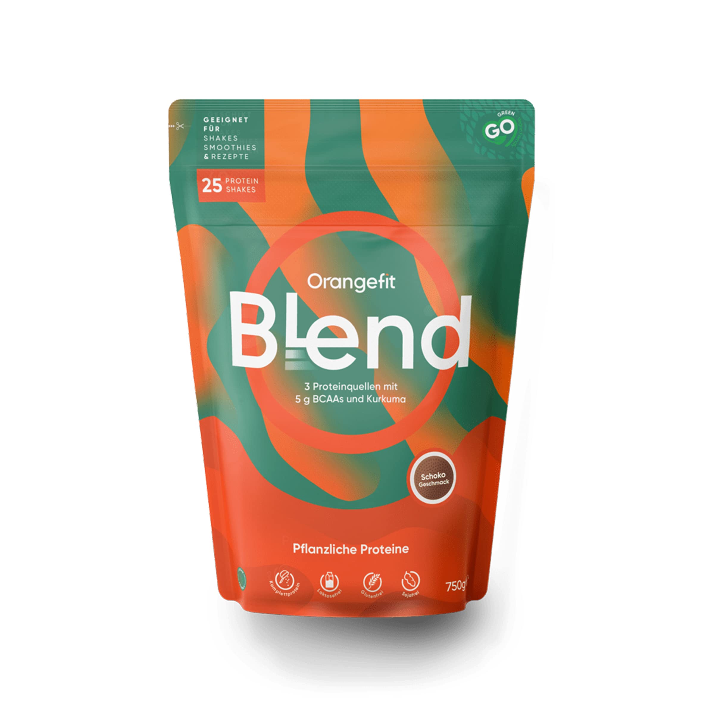 Orangefit Blend Mélange Poudre Proteine Vegan - Chocolat - 750g (25 shakes) - 3 Proteines Vegetales - Non Sucre - Avec BCAA et Curcuma