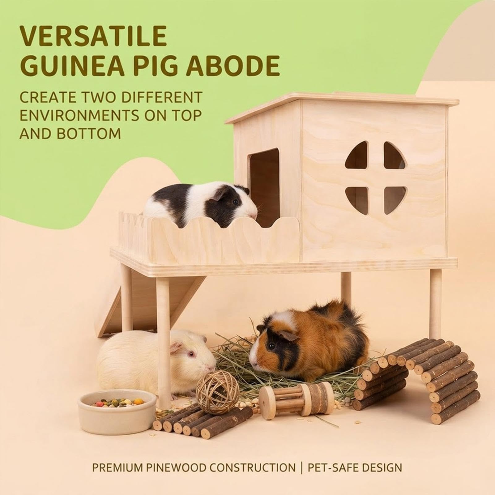 Hamster Castle, Wooden Climbing Habitat, Double Layer Pet House for Pets