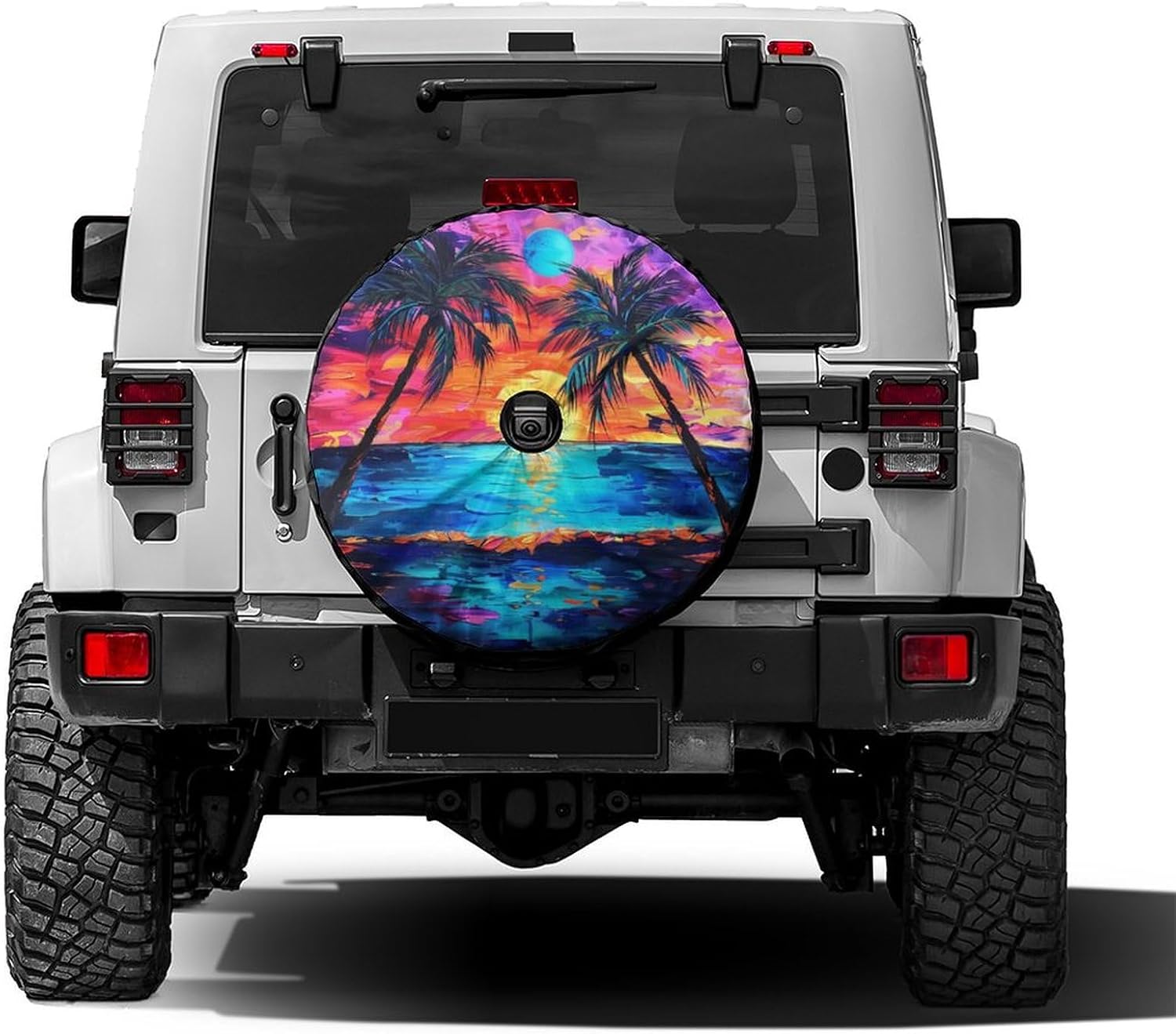 Beautiful Beach Sunset Spare Tire Cover with Backup Camera Hole Wheel Tire Cover Fit Trailer, RV, SUV and Many Vehicle 17inch