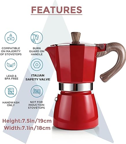 Miniatura 6 de AGOGO Milano Moka - Máquina de café expreso con 100 filtros de papel para café sin sedimentos, greca italiana clásica con mango de grano de madera