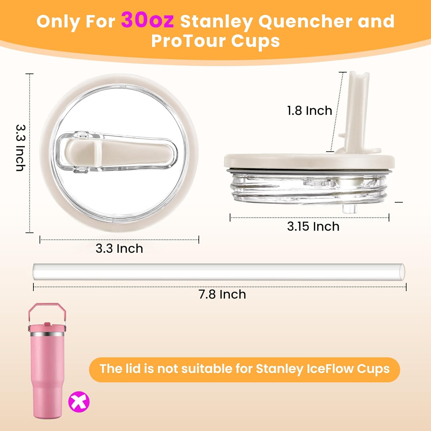 2 Pack 30 oz Leakproof Replacement Lids, for Stanley Quencher H2.0 & ProTour Tumbler, 30oz Flip Straw Lid Spill Proof Cover Top for Stanley Cup Accessories (Cream,Cream) - Image 2