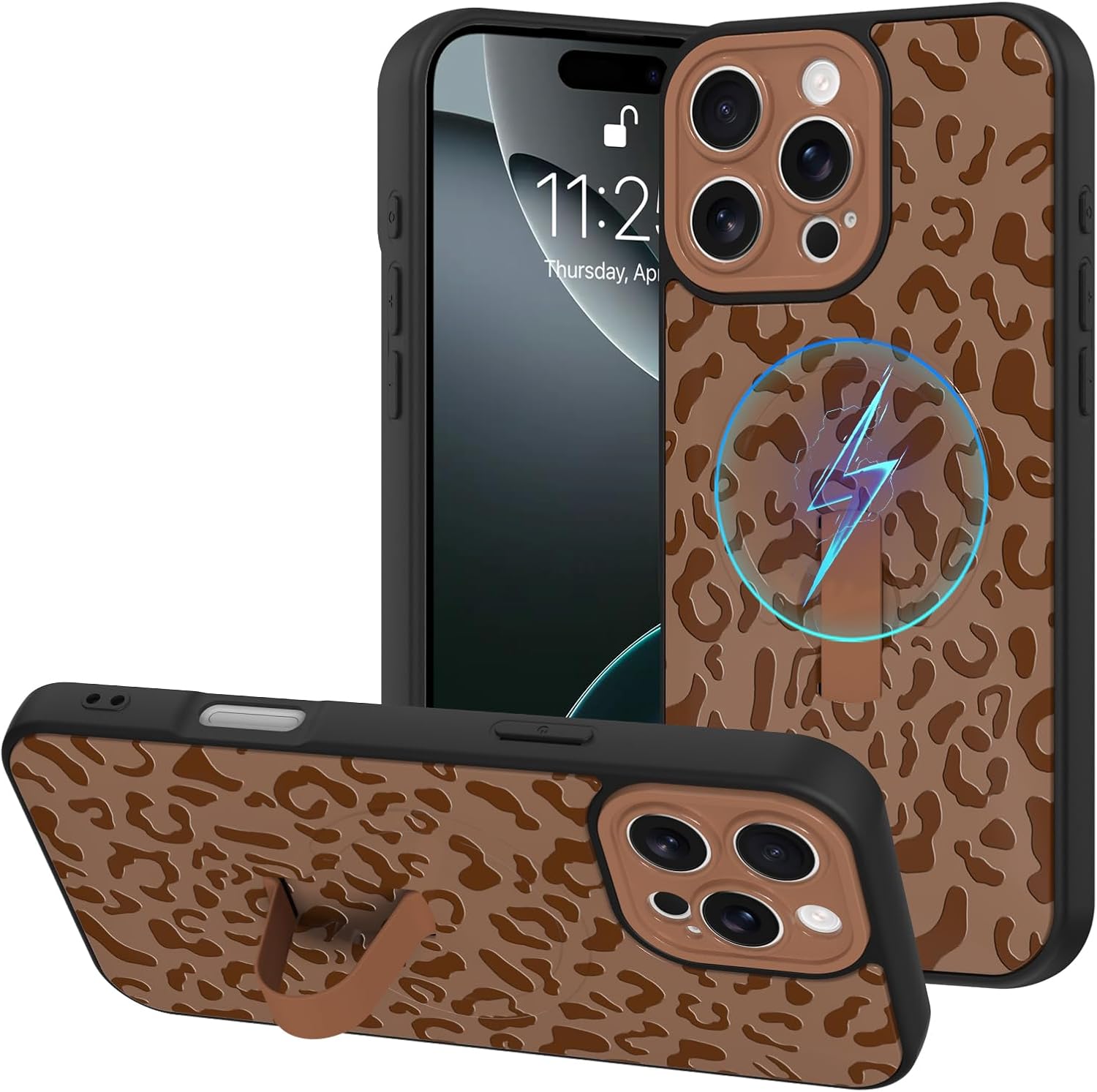 OOK Magnetic Case for Samsung Galaxy S25 Ultra with Finger Strap Kickstand, [Compatible with MagSafe] Cute Leopard Pattern for Women Men, Slim Shockproof Camera Protective Cover for 6.9inch, White