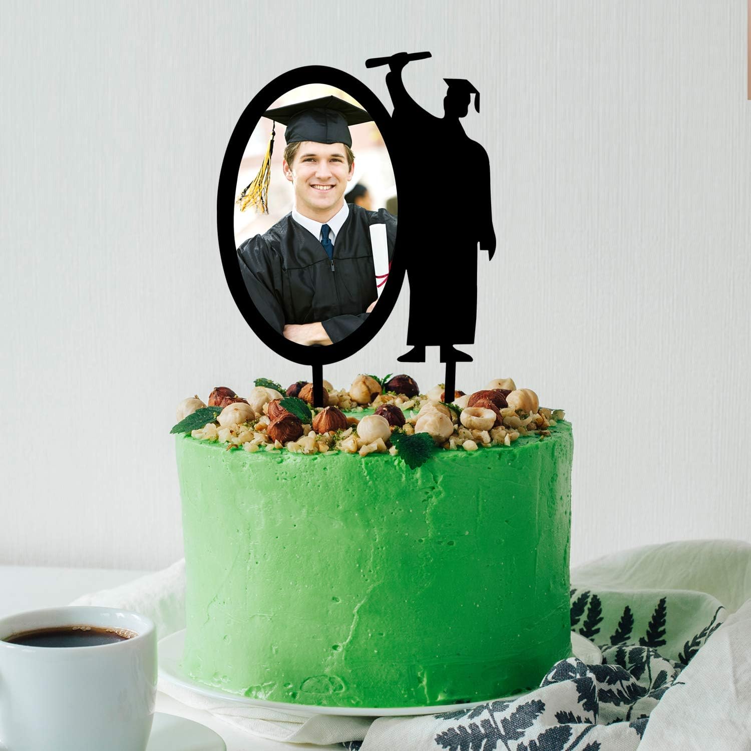 2026 Congrats Grad Graduation Cake Topper - Black Acrylic Photo Frame Grad Cake Topper - Class of 2026 Grad Party - College Graduation Party Decorations