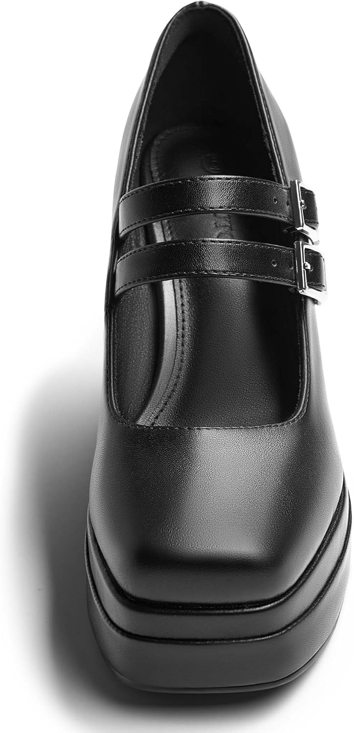 Coutgo Women's Platform Mary Jane Pumps Two Strap Square Toe Chunky Block Heel Sandals Party Shoes - Image 5