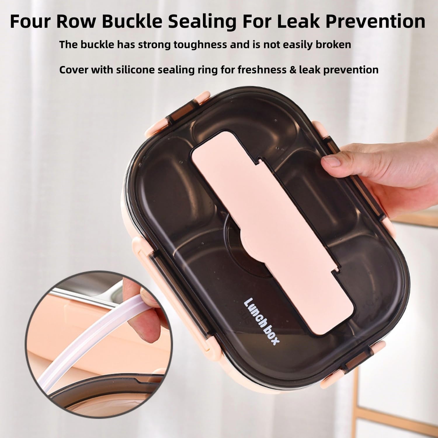 Insulated Lunch Boxes with a separate soup bowl,Stainless Steel Bento Box with Lid,4‑Grid Portable Box with Spoons,Chopsticks and Lunch Bag,Leakproof Lunchbox Set for Work Travel Camping (Pink, 1.5L) - Image 6