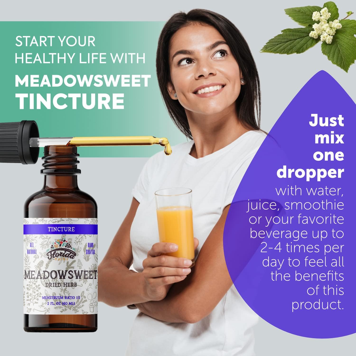 Meadowsweet Tincture Extract, Organic Meadowsweet (Filipendula Ulmaria) Dried Herb Herbal Supplement in Cold-Pressed Vegetable Glycerin - Image 2
