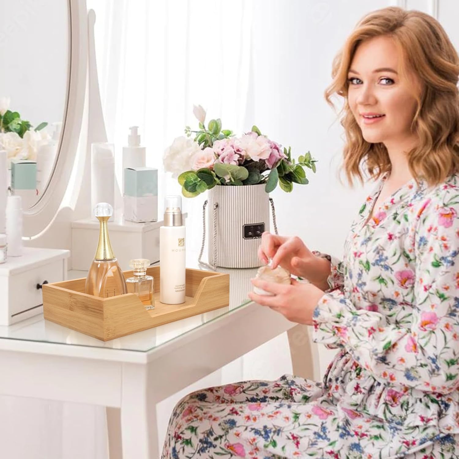 Bamboo Napkin Holder for Kitchen Table Bathroom Paper Towel Holder Farmhouse Flat Napkin Holders Guest Towel Holder Hand Towel Tray Rectangle Napkin Holder - Image 7