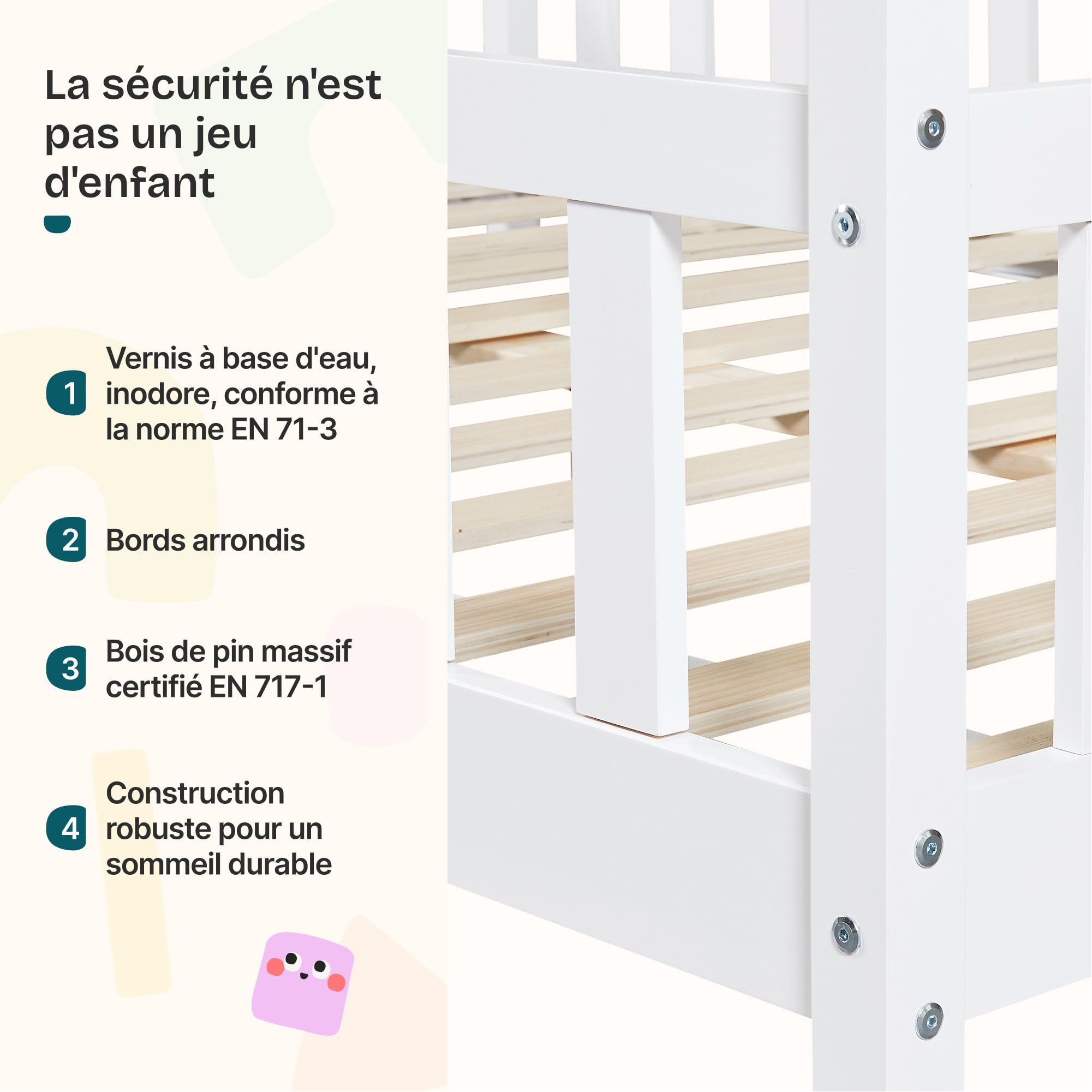 [en.casa] Lit Cabane avec Matelas à Mousse Froide Anti-Allergique Lit Enfant en Forme de Maison avec Sommier à Lattes Barrière de Sécurité Bois de Pin Contreplaqué 90 x 200 cm Blanc