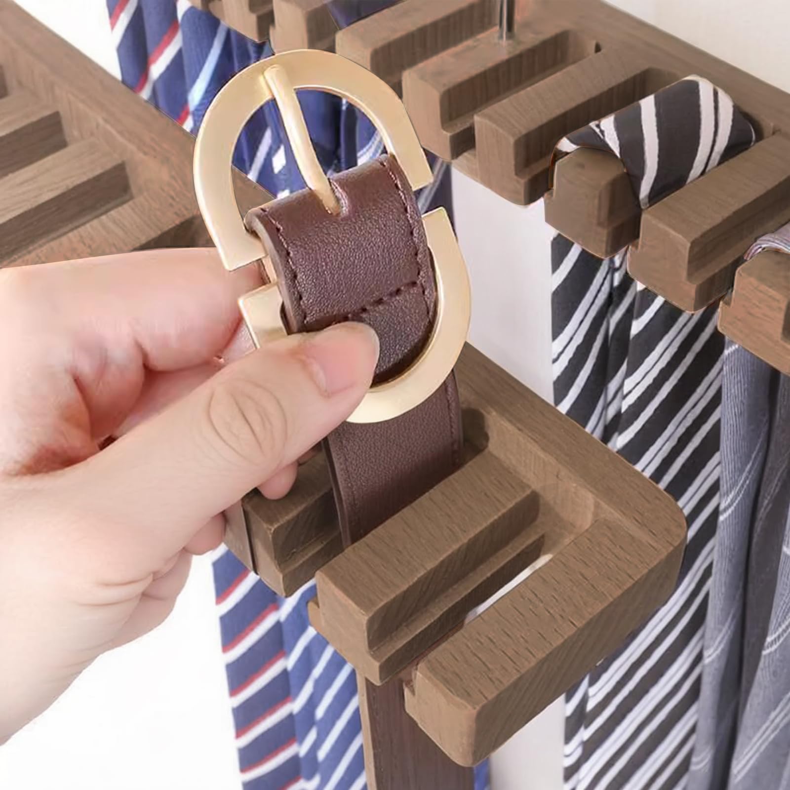 Ganci Per Cinture In Legno 2 In 1: Organizer Da Parete O Armadio Con 14 Ganci Girevoli