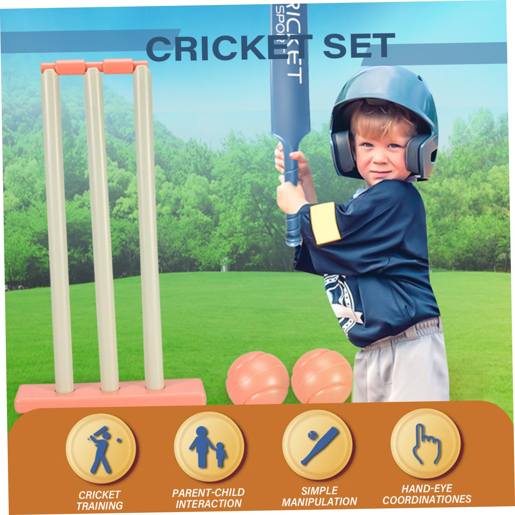Set da Cricket per Bambini, Kit da Cricket con Mazza ABS, ceppi, 2 Palle da Ballo di interazione per Bambini per Giardini per di età per di età Compresa