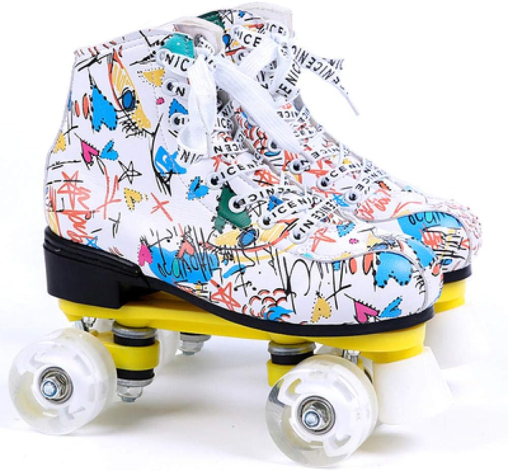 Quad Roller Skate Adult Double-Row Roller Skates Men's and Women's Pattern Flashing Roller Skates Sports Roller Skating