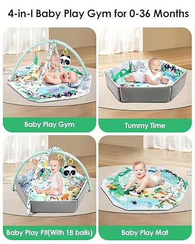 Miniatura 4 de dearlomum Tapete 4 en 1 para el tiempo de barriga, tapete de juego de actividades para bebés, alfombrillas de juego para recién nacidos para el