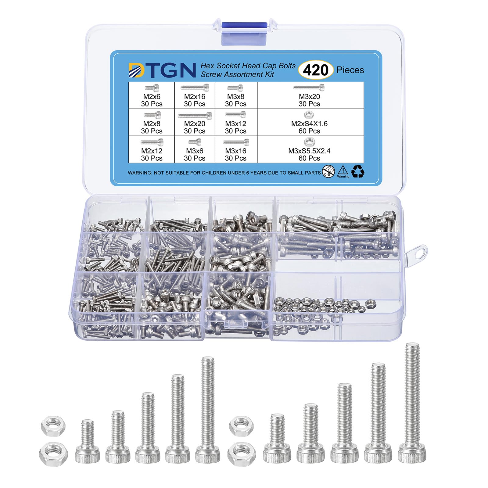 DTGN 420Pcs Metric Screw Assortment, M2 M3 Bolts and Nuts Kit
