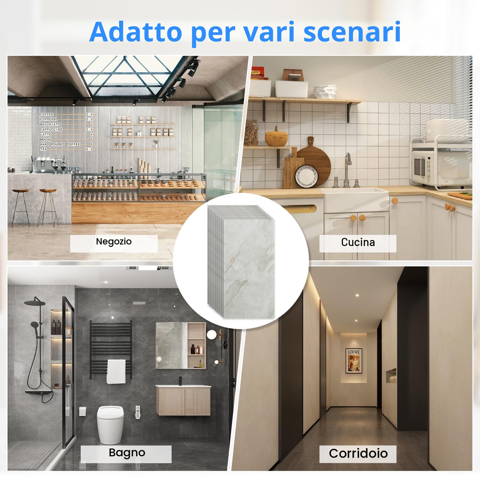 Pannelli da parete, design marmo, 10 pezzi, 60 cm x 30 cm, autoadesivi, in PVC, per piastrelle da parete